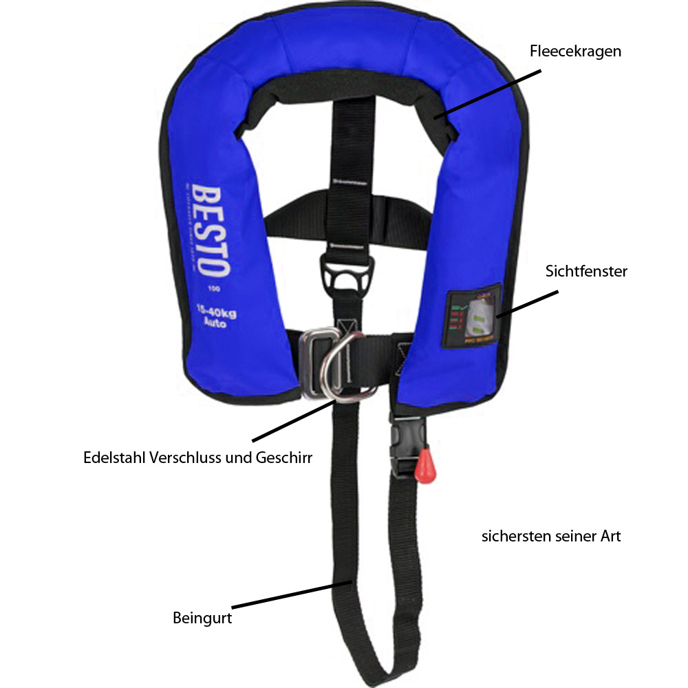 aufblasbare rettungsweste pro junior 100n blau 15-40kg
