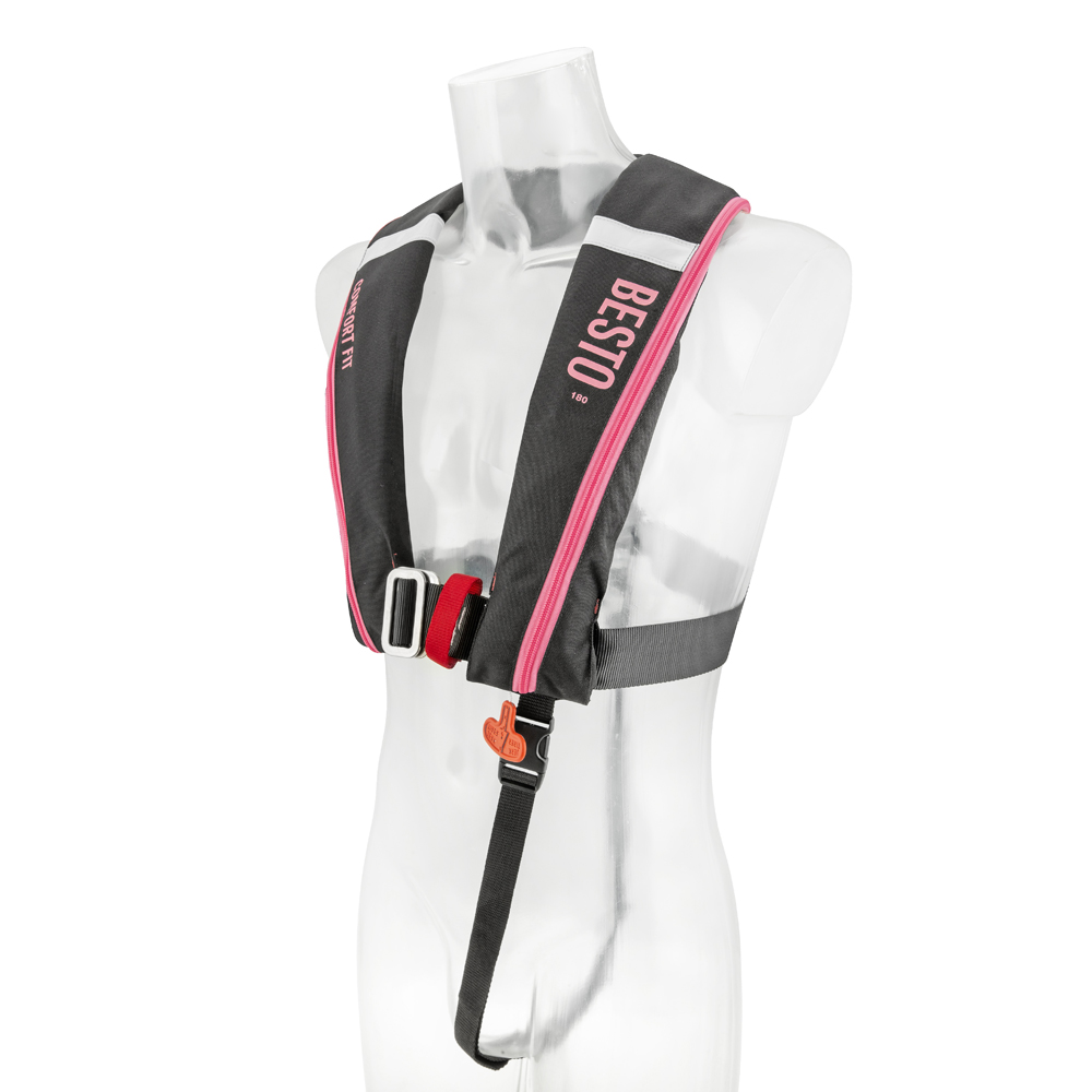 Comfort fit aufblasbare rettungsweste 180N mh schwarz/rose