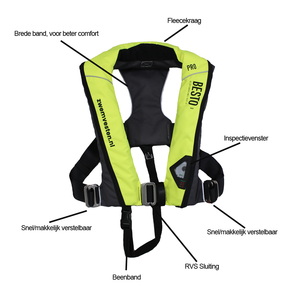Besto Pro High Comfort Automatische Rettungsweste 300N High Viz Gelb 4